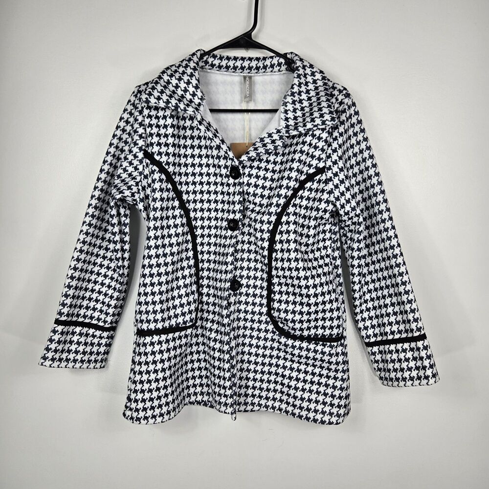 NoraCora Women's Size XL Black White Houndstooth Button Up Blazer Jacket NWT